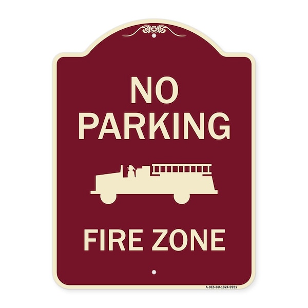 Designer Series-No Parking Fire Zone With Fire Truck Graphic, 24" x 18", BU-1824-9951